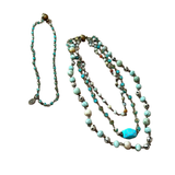 This unique piece of jewelry can be worn 5 different ways! The magnetic closure allows you to adjust this piece to your liking. You can wear it as one long necklace with the bottom piece being 3 layers of beautiful beading. Take the top piece and wear it as a bracelet or a choker necklace. You can wear each piece separately or together to make a 4 layer necklace.

Stones may vary in size and texture