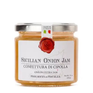 Frantoi Cutrera's Onion Jam has the flavor of the best-caramelized onions you have ever had. Because of its all-natural ingredients, this onion jam is the perfect topping for burgers, steaks, and more. Please refrigerate after opening  7.9 oz  Ingredients: Onion, Sugar, glucose, &amp; White Vinegar