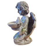 This sweet angle is kneeling and is holding a dish with a bird perched on the right hand side. We love how this angle looks to be carved out of wood and has green "moss" flecks on it's knees, chest, arms and bottom of wings to make it look weathered.&nbsp;

Stonepowder, Resin

Approximately 10.5" H x 7" W x 7" D