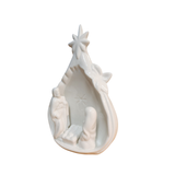 This white ceramic depiction of the Nativity will be come your favorite decoration for the season! Mary, Joseph and the Christ child are in front of a pear-shaped background with the star of Bethlehem on top.

approximately 4.5" W x 6.75" H

Ceramic