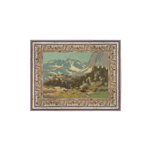 Originally painted in 1920 By Edgar Alwin Payne, Sierra Grande is a beautiful artwork that can be hung on the wall with other pictures or tucked into your displays or bookshelves. This artwork is printed on high-quality canvas and elegantly presented in a handcrafted ornate frame.

Made in the USA: Proudly crafted with quality and care. 

Care Instructions: Keep canvas dry to maintain its quality. If smudged or dirty, gently wipe with a dry, soft cloth.