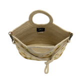 Sunflowers just make us smile! This soft Jute tote is strewn with hand painted sunflowers to bring a happy, sunny vibe to all your warm weather looks. The cute circular handles and detachable shoulder strap adds versatility so that this bag will be the perfect companion whether you're wearing your favorite summer dress or white jeans!

Product Details
Dimensions: 11 in. H x 15 in. W x 5 in. D
Open Top Circular Handles: 4 in. drop
Removable Shoulder strap: 21 in. drop
Brass plated hardware
100% Natural Jute 