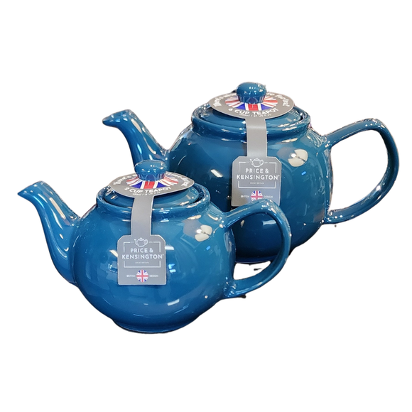 When it's time for a spot of tea, reach for one of our stoneware teapots, which can absorb the heat of boiling water without cracking. Likewise, the beautiful exterior is protected with a gloss to prevent the paint from warping or rippling. The classic bulbous shape allows tea leaves or bags to move freely for just the right amount of flavoring. 

Dark teal teapot is available in 2-cup or 6-cup size