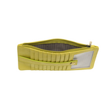 This slim and sleek wallet has nine credit card pockets, each with a snap tab for security and brass-plated hardware. It also has an ID window, zippered change pocket, and zippered billfold pocket in distressed beautiful key lime vegan leather.


DIMENSIONS: 3.75 IN. H X 7.25 IN. W X .25 IN. D&nbsp;


100% Vegan leather (polyurethane)