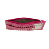 This slim and sleek wallet has nine credit card pockets, each with a snap tab for security and brass-plated hardware. It also has an ID window, zippered change pocket, and zippered billfold pocket in distressed beautiful magenta vegan leather.


DIMENSIONS: 3.75 IN. H X 7.25 IN. W X .25 IN. D&nbsp;


100% Vegan leather (polyurethane)