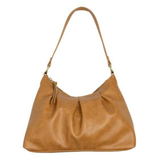 The Sasha Hobo is made of gently tumbled vegan leather in warm tan, accented with soft pleats and closed with a brass zipper. This crossbody is so versatile with 2 different interchangeable shoulder straps included, just open the gleaming brass rings to change from a short shoulder strap to a longer adjustable crossbody strap.
Product Details
Dimensions: 9.5 in. H x 12.5 in. W x 3.5 in. D
Top zip closure
Brass plated hardware
Logo zipper pulls
Opening brass rings to change between the included shoulder stra