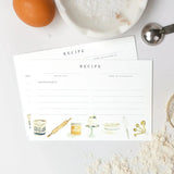 Write down your favorite recipes on the Baking Recipe Cards. This set includes 12 cards with space for ingredients on one side and instructions on the back, plus a bonus recipe card for (the best!) chocolate chip cookies.

Details: - Set of 12 recipe cards

Bonus chocolate chip cookie recipe from Emily

4" x 6"

Printed on eggshell-textured paper

Original watercolor artwork by Emily Lex