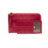 The Karina combines sleek styling with uber organization in beautiful antique-looking wild berry colored vegan leather! The ultimate in versatility, this bag can be worn as a crossbody, carried as a clutch or as a wristlet.&nbsp; The included bonus wallet with credit card slots, id windows, zippered change pocket, and billfold will keep you organized on the go and can be carried separately!


MAIN BAG: 9"H x 6"W x 1"D



Removable and adjustable crossbody strap 21"-26" with lobster claw clasps

Removable lo