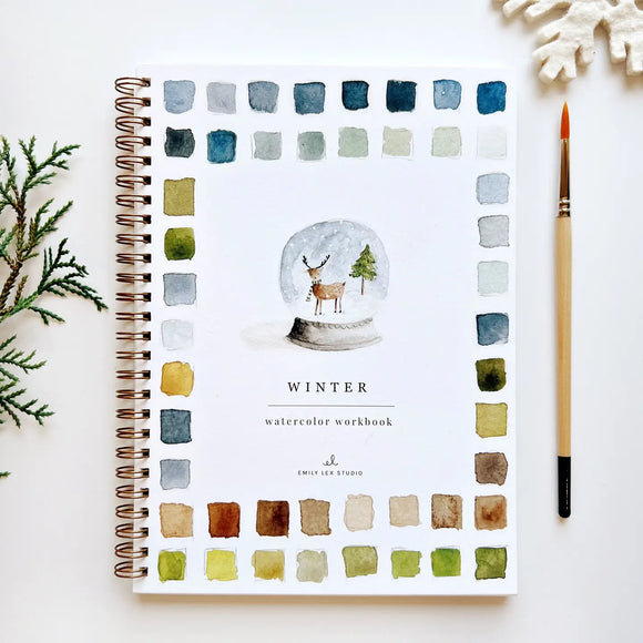 The Winter Watercolor Workbook includes 12 winter-themed illustrations with an example of the finished painting, step-by-step instructions, and a lightly illustrated sketch for you to paint. It's just like a coloring book, but with watercolor! Enjoy this peaceful painting hobby on your own, with children, or with friends. Makes a wonderful gift and is perfect for artists of any age.

12 beginner-friendly illustrations on thick 120lb watercolor paper

Lay-flat pages with spiral binding for hassle-free painti