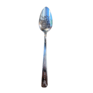 THIS is the perfect gift for your TEA-riffic friends: a hand stamped “you're a cuTEA” spoon! These are vintage spoons so there will be imperfections. They may not resemble the same spoons in the picture either as the styles and shapes of the spoons are all different. They are hammered and stamped with the wording. Spoons will vary in size. color and metal (meaning patina or tarnish).&nbsp;

PLEASE NOTE! This is a very old spoon and should be wiped clean with a damp rag. They should not be placed in the dish