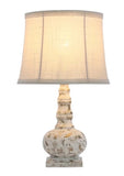 This striking accent lamp f features a casually elegant finish in silver and white. A classic look for any room in the house. This little lamp adds the perfect touch to a powder room bedroom, living room, bookcase, or small accent table. Use it as a night light or accent light.   25-watt bulb not included.  15" H x 9.25" D with lampshade