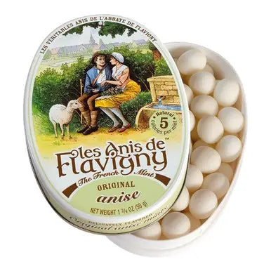 These old-fashioned anis flavored French aniseed hard candies are packed in vintage decorative oval or round tins that add a lovely touch to your decor long after you have finished the contents.

The anise that lies at the heart of every candy has a warm, spicy flavor and a heady aromatic bouquet that bursts forth delightfully as the outer layers dissolve away in your mouth. The small 2 mg anise seed undergoes several delicate processes over a period of 15 days before it finally gets transformed into a