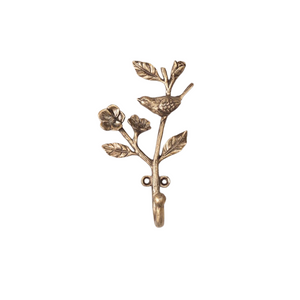 If you need a hook in your home, make it a beautiful one! This antiqued brass hook features a flower and a bird facing left and will be a stunning addition to your home!

6.75" H x 3.75" W

Pewter