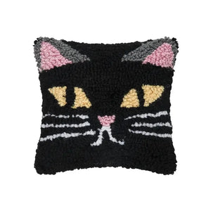 Everyone needs this Spooky Black Cat pillow for Halloween! With its golden yellow eyes and pink nose, it is the most adorable thing you've seen!&nbsp; We love its size! It will surely bring fun to your pillow party and will mix nicely with the ones you already have! It will be sure to be a graveyard smash!&nbsp;   8″ x 8″ x 3″  Acrylic front, Cotton canvas backing, Polyester filling