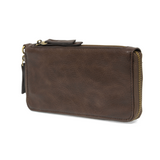 Cool, stylish, and organized, too! This wallet has it all! 12 credit card pockets, 2 change pockets and 2 billfold pockets all wrapped in a dark oak&nbsp;colored vegan leather, lined with rugged washed canvas, and accented with our new Logo zipper pull. The removable strap lets you carry it as a compact wristlet, too!


Dimensions: 7.75 in. W x 4 in. H x .5 in. D
Full Zip Around Closure
Exterior Zip Pocket on Spine
Removable Wristlet Strap
12 Credit Card Pockets
2 Billfold Pockets
Interior Zipper
Coin Pocke