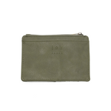 We love this mini wallet in rich, dark, basil-colored vegan leather! It is full of style and will hold your license and up to six credit cards. The zipper pocket is roomy enough for your change and cash, and a pocket is on the back. This mini wallet is perfect for you, but it makes an awesome gift!  DIMENSIONS: 4 IN. H X 5.5 IN. W X .25 IN. D