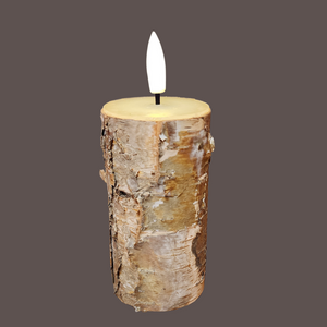 This absolutely gorgeous LED votive is covered in real bark. It has a realistic flickering flame on a four—or six-hour timer that turns off automatically and repeats daily.

Battery life up to 180 hours&nbsp;


Indoor use only

Uses 2 AA batteries (not included)