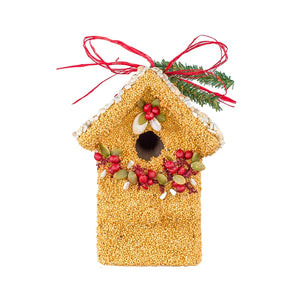 These three elegant cottages are a sweet seed treat at a price that can’t be beat. Hand decorated with bird seed, pepita seeds and berry decorations. Under the seed and decoration is a small ornamental wooden bird house. Absolutely the perfect gift for teachers, neighbors, friends, and family.&nbsp;

Made in the United States&nbsp;

Dimensions: Approximately 6" Tall