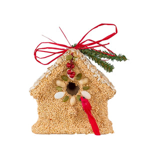 These three elegant cottages are a sweet seed treat at a price that can’t be beat. Hand decorated with bird seed, pepita seeds and a cardinal. Under the seed and decoration is a small ornamental wooden bird house. Absolutely the perfect gift for teachers, neighbors, friends, and family.&nbsp;

Made in the United States&nbsp;

Dimensions: Approximately 6" Tall