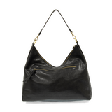 This oversized, slouchy, cool hobo bag is made of tumbled buffalo grain black vegan leather, which gives it that casual boho chic look! With two included removable shoulder straps, you can wear it as a short shoulder bag or a crossbody bag.  Dimensions: 13.5 in. H x 16 in. W x 3.5 in. D