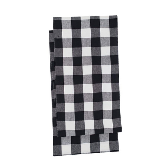 Put a POP of color on your table or sideboard with our black & white buffalo check table runner! Crafted of cotton, this double-sided table runner is machine washable for easy care.  72
