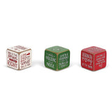 Give this Party Starter Dice to a host or hostess who loves silly party games and getting people moving & laughing. If that's you, buy for your own parties and break the ice, it's a sure way to get the party started! Three dice are included in each package.  Wood composite  Each dice is  2" square