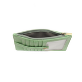 We love this mini wallet in a bouncy mint vegan leather! It is full of style and will hold your license and up to six credit cards. The zipper pocket is roomy enough for your change and cash, and a pocket is on the back.&nbsp; This mini wallet is perfect for you, but it makes an awesome gift!

DIMENSIONS: 4 IN. H X 5.5 IN. W X .25 IN. D

ZIPPERED TOP CLOSURE ON EDGE

6 CREDIT CARD POCKETS

ID WINDOW POCKET

EXTERIOR PASSPORT POCKET

STRIPED LINING

BRASS PLATED HARDWARE

100% VEGAN LEATHER (POLYURETHANE)