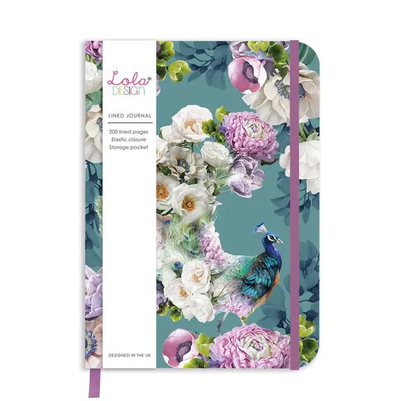 A beautiful journal to write your thoughts in! It is a beautiful shade of blue with purple and white flowers on the front, with a peacock that has flowers for it's feathers.  A purple elastic helps keep it closed when you're not writing. It also has a purple ribbon bookmark attached to help you keep track of where you are at! 