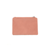 We love this mini wallet in a clay pink vegan leather! It is full of style and will hold your license and up to six credit cards. The zipper pocket is roomy enough for your change and cash, and a pocket is on the back.&nbsp; This mini wallet is perfect for you, but it makes an awesome gift!

DIMENSIONS: 4 IN. H X 5.5 IN. W X .25 IN. D

ZIPPERED TOP CLOSURE ON EDGE

6 CREDIT CARD POCKETS

ID WINDOW POCKET

EXTERIOR PASSPORT POCKET

STRIPED LINING

BRASS PLATED HARDWARE

100% VEGAN LEATHER (POLYURETHANE)