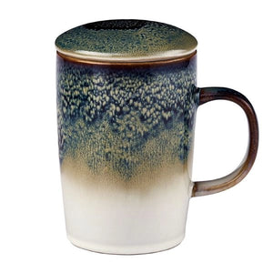 You will love this beautiful green 16 oz tea infuser mug in. The handcrafted reactive glaze design gives the mugs an artisan appearance. Each piece in unique and different. Just like a cloud. Made from premium stoneware, the interior of the mug is glossy white which allows you to see the color and strength of your tea. Each mug comes with an extra-fine mesh stainless steel tea infuser which provides excellent water flow and plenty of room for the tea leaves to expand and brew. The infuser also has our tilt 