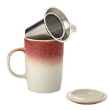 You will love this beautiful pink 16 oz tea infuser mug in. The handcrafted reactive glaze design gives the mugs an artisan appearance. Each piece in unique and different. Just like a cloud. Made from premium stoneware, the interior of the mug is glossy white which allows you to see the color and strength of your tea. Each mug comes with an extra-fine mesh stainless steel tea infuser which provides excellent water flow and plenty of room for the tea leaves to expand and brew. The infuser also has our tilt &