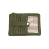 We love this mini wallet in rich, dark, basil-colored vegan leather! It is full of style and will hold your license and up to six credit cards. The zipper pocket is roomy enough for your change and cash, and a pocket is on the back. This mini wallet is perfect for you, but it makes an awesome gift!  DIMENSIONS: 4 IN. H X 5.5 IN. W X .25 IN. D