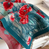 This one size fits all reversible wrap, drapes over and accents any outfit, casual or dressy. It feels and looks like cashmere. A beautiful layering piece!

55% Poly, 45% Viscose.

Dry clean or hand wash cold with light colors, lay flat to dry, iron on lowest setting if need, do not bleach.