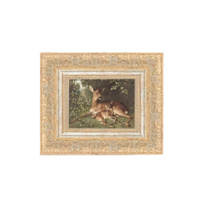 This is just the sweetest little artwork you'll see! A fawn in leaning against its mother in a thicket - so very sweet! We know that you'll find lots of places to put this little artwork!&nbsp;Printed on premium canvas fabric for a lasting, textured finish and has a handcrafted ornate frame  that adds a classic charm.&nbsp; Comes with a paper backing and hanging hardware for easy installation.

Made in the USA: Proudly crafted with quality and care.&nbsp;

Care Instructions: Keep canvas dry