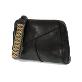 Retro styling crafted in antiqued vegan leather gives this black-colored clutch a vintage vibe. The removable woven wrist strap is the finishing touch on this stylish bag so you can wear it as a wristlet, clutch, or crossbody with the included removable shoulder strap!   6.75"H x 9.75"W x 2.25"D