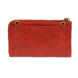 The Karina combines sleek styling with uber organization in beautiful antique-looking red vegan leather! The ultimate versatility, this bag can be worn as a crossbody, as a clutch, or as a wristlet.  The included bonus wallet with credit card slots, ID windows, zippered change pocket, and billfold will keep you organized on the go and can be carried separately!