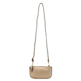 Our most popular bag, in a beautiful metallic light bronze, this mini clutch, with its sleek silhouette, is as gorgeous as it is versatile.  Features include a polished turn lock, six card slots, and an interior zipper for change.  It can be styled in many ways, with removable straps for alternating between wallet, crossbody, and wristlet!   5"H x 9.5"W x 1"D