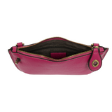 Our most popular bag, in a vibrant fuchsia! With its sleek silhouette, this mini clutch is as gorgeous as it is versatile.  Features include a polished turn lock, six card slots, and an interior zipper for change.  It can be styled in many ways, with removable straps for alternating between wallet, crossbody, and wristlet!   5"H x 9.5"W x 1"D  Removable and adjustable crossbody strap 13"-24"  Wristlet strap 7" long