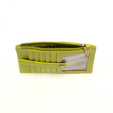 We love this mini wallet in bright, happy citrus yellow-green vegan leather! It is full of style and will hold your license and up to six credit cards. The zipper pocket is roomy enough for your change and cash, and a pocket is on the back. This mini wallet is perfect for you, but it makes an awesome gift!