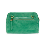 Retro styling crafted in antiqued vegan leather gives this fun jungle green-colored clutch a vintage vibe. The removable woven wrist strap is the finishing touch on this stylish bag so you can wear it as a wristlet, a clutch, or a crossbody with the included removable shoulder strap!      6.75"H x 9.75"W x 2.25"D