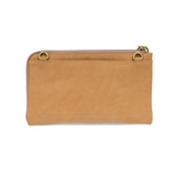 The Karina combines sleek styling with uber organization in beautiful antique-looking wheat-colored vegan leather! This bag has the ultimate versatility, as it can be worn as a crossbody, a clutch, or a wristlet. The bonus wallet, which includes credit card slots, ID windows, a zippered change pocket, and a billfold, will keep you organized and can be carried separately!   MAIN BAG: 9"H x 6"W x 1"D