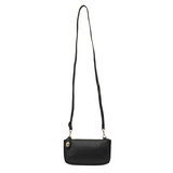 Our most popular bag, this mini clutch, with its sleek silhouette, is as gorgeous as it is versatile.  Features include polished turn lock, six card slots, and an interior zipper for change.  It can be styled in many ways, with removable straps for alternating between wallet, crossbody and wristlet!   5"H x 9.5"W x 1"D  Removable and adjustable crossbody strap 13"-24"  Wristlet strap 7" long  interior zippered pocket  brass plated hardware  100% vegan leather (polyurethane)