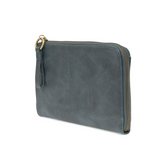 The Karina combines sleek styling with uber organization in beautiful antique-looking Deja Blue vegan leather! The ultimate versatility, this bag can be worn as a crossbody, as a clutch, or as a wristlet.  The included bonus wallet with credit card slots, ID windows, zippered change pocket, and billfold will keep you organized on the go and can be carried separately!