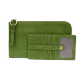 The Karina combines sleek styling with uber organization in beautiful antique-looking bright "forever green" colored vegan leather! The ultimate versatility, this bag can be worn as a crossbody, as a clutch, or as a wristlet.  The included bonus wallet with credit card slots, id windows, zippered change pocket, and billfold will keep you organized on the go and can be carried separately!