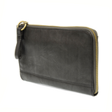 The Karina combines sleek styling with uber organization in beautiful antique-looking metallic graphite-colored vegan leather! The ultimate versatility, this bag can be worn as a crossbody, as a clutch, or as a wristlet.  The included bonus wallet with credit card slots, id windows, zippered change pocket, and billfold will keep you organized on the go and can be carried separately!