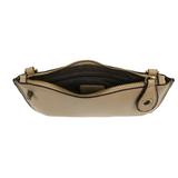 Our most popular bag, in a beautiful beach wood color, this mini clutch, with its sleek silhouette, is as gorgeous as it is versatile.  Features include a polished turn lock, six card slots, and an interior zipper for change.  It can be styled in many ways, with removable straps for alternating between wallet, crossbody, and wristlet!   5"H x 9.5"W x 1"D
