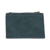 We love this mini wallet in a rich dark turquoise vegan leather! It is full of style and will hold your license and up to six credit cards. The zipper pocket is roomy enough for your change and cash, and a pocket is on the back.  This mini wallet is perfect for you, but it makes an awesome gift!  DIMENSIONS: 4 IN. H X 5.5 IN. W X .25 IN. D