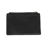 We love this mini wallet in a black vegan leather! It is full of style and will hold your license and up to six credit cards. The zipper pocket is roomy enough for your change and cash, and a pocket is on the back.  This mini wallet is perfect for you, but it makes an awesome gift!  DIMENSIONS: 4 IN. H X 5.5 IN. W X .25 IN. D