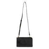 The Karina combines sleek styling with uber organization in beautiful antique-looking black vegan leather! The ultimate versatility, this bag can be worn as a crossbody, as a clutch or as a wristlet.  The included bonus wallet with credit card slots, id windows, zippered change pocket, and billfold will keep you organized on the go and can be carried separately!