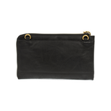 The Karina combines sleek styling with uber organization in beautiful antique-looking black vegan leather! The ultimate versatility, this bag can be worn as a crossbody, as a clutch or as a wristlet.  The included bonus wallet with credit card slots, id windows, zippered change pocket, and billfold will keep you organized on the go and can be carried separately!